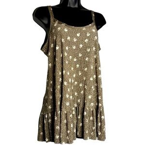 Simply Loven Soft/Stretch Flowy Tank-Olive w/White Floral Print-Women's Small